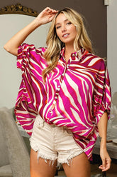 BiBi Zebra Dolman Silky Satin Shirt Top OutfitFlow